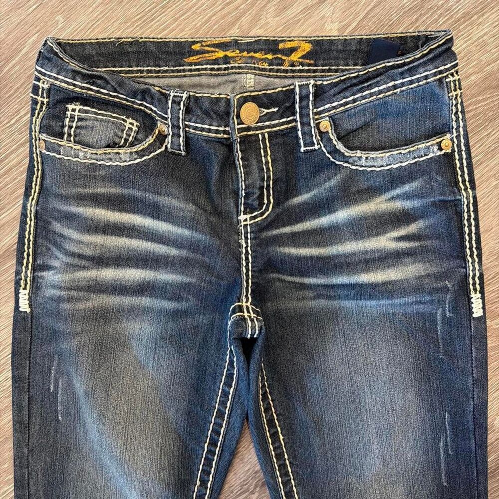 Seven 7 Retro Vintage Whisker Faded Embellished Stitched Bootcut Jeans Size 8